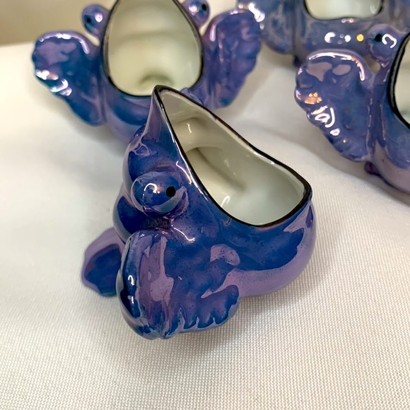 Set of 3 vintage RARE porcelain blue bird salt cellars made in Japan - Picture 2 of 6